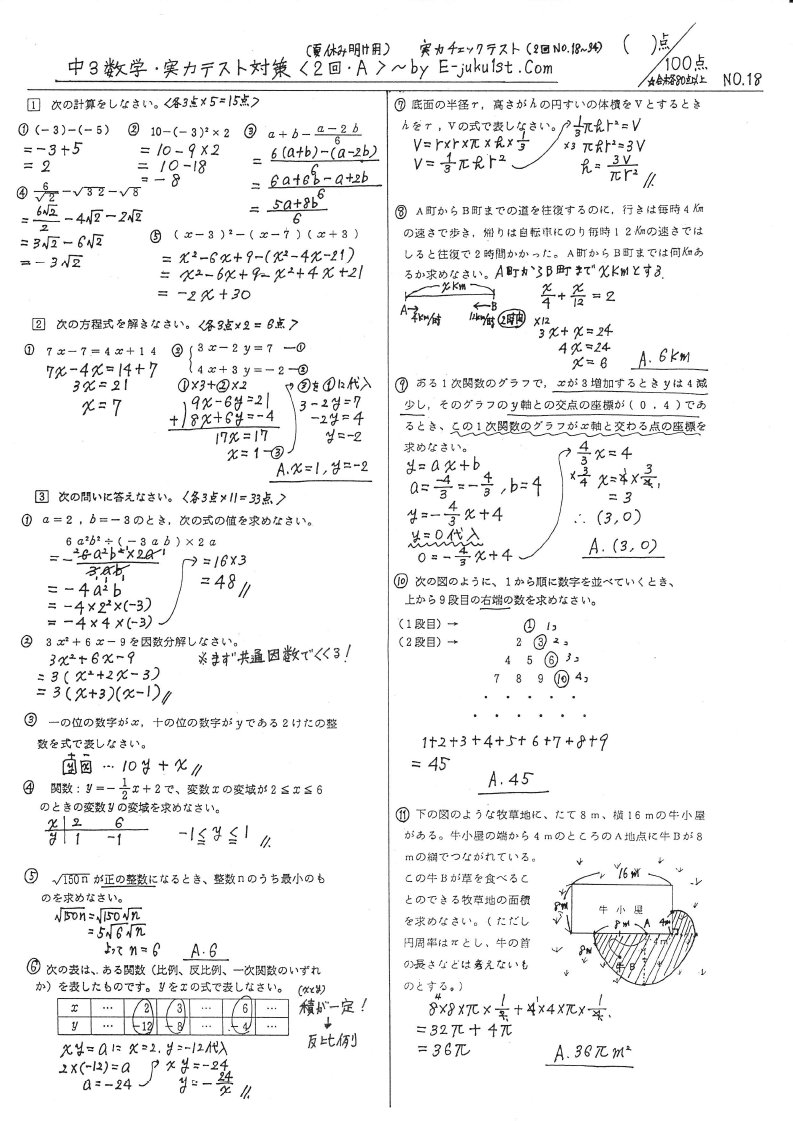 中3数学実力テスト対策問題集 中3生のための総復習 実力アップ教材